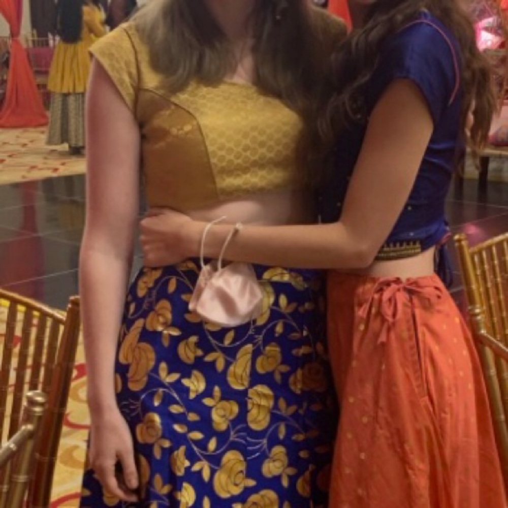 Blue and gold lehenga
